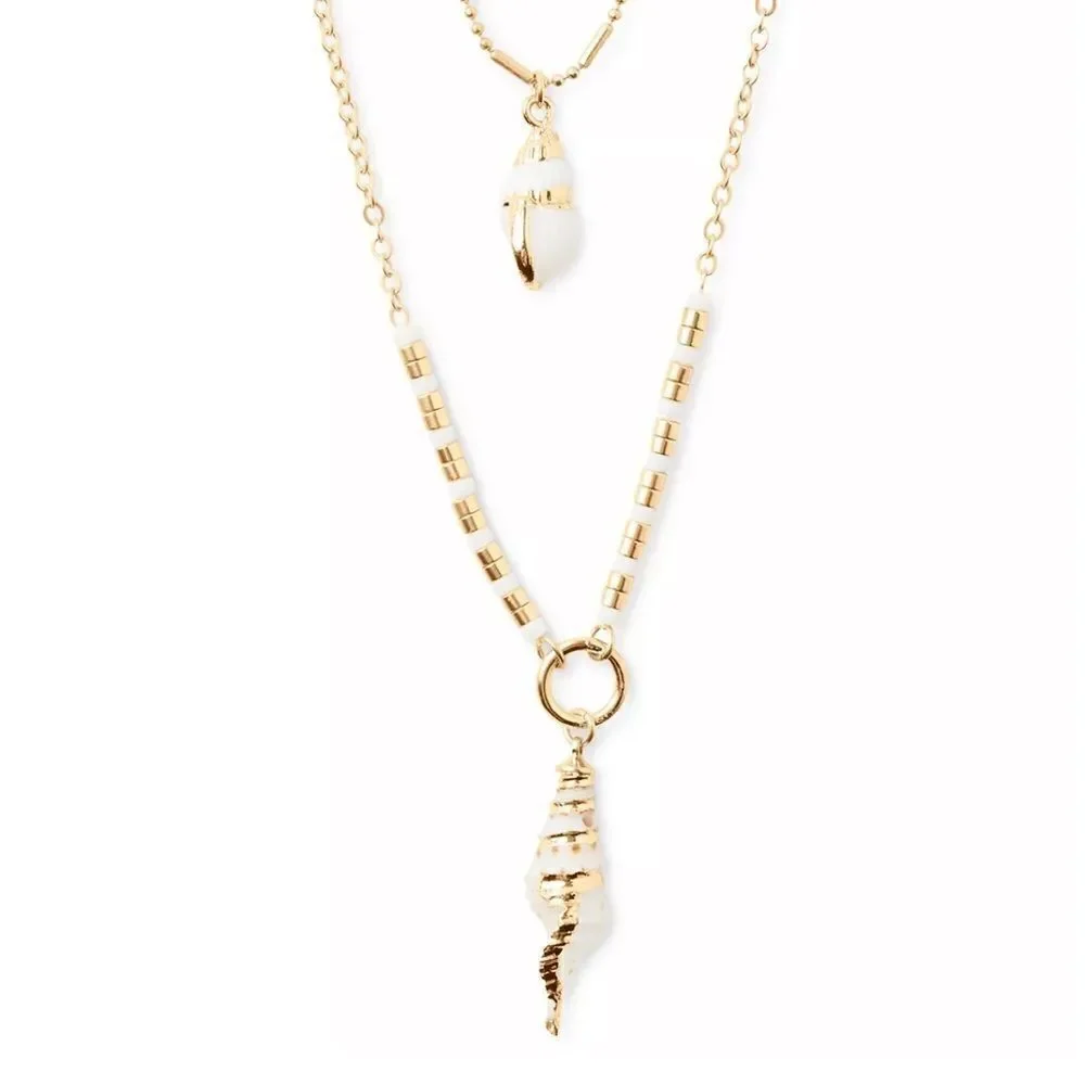 NWT LUCKY BRAND Gold-Tone Shell Charm Layered Necklace, 31